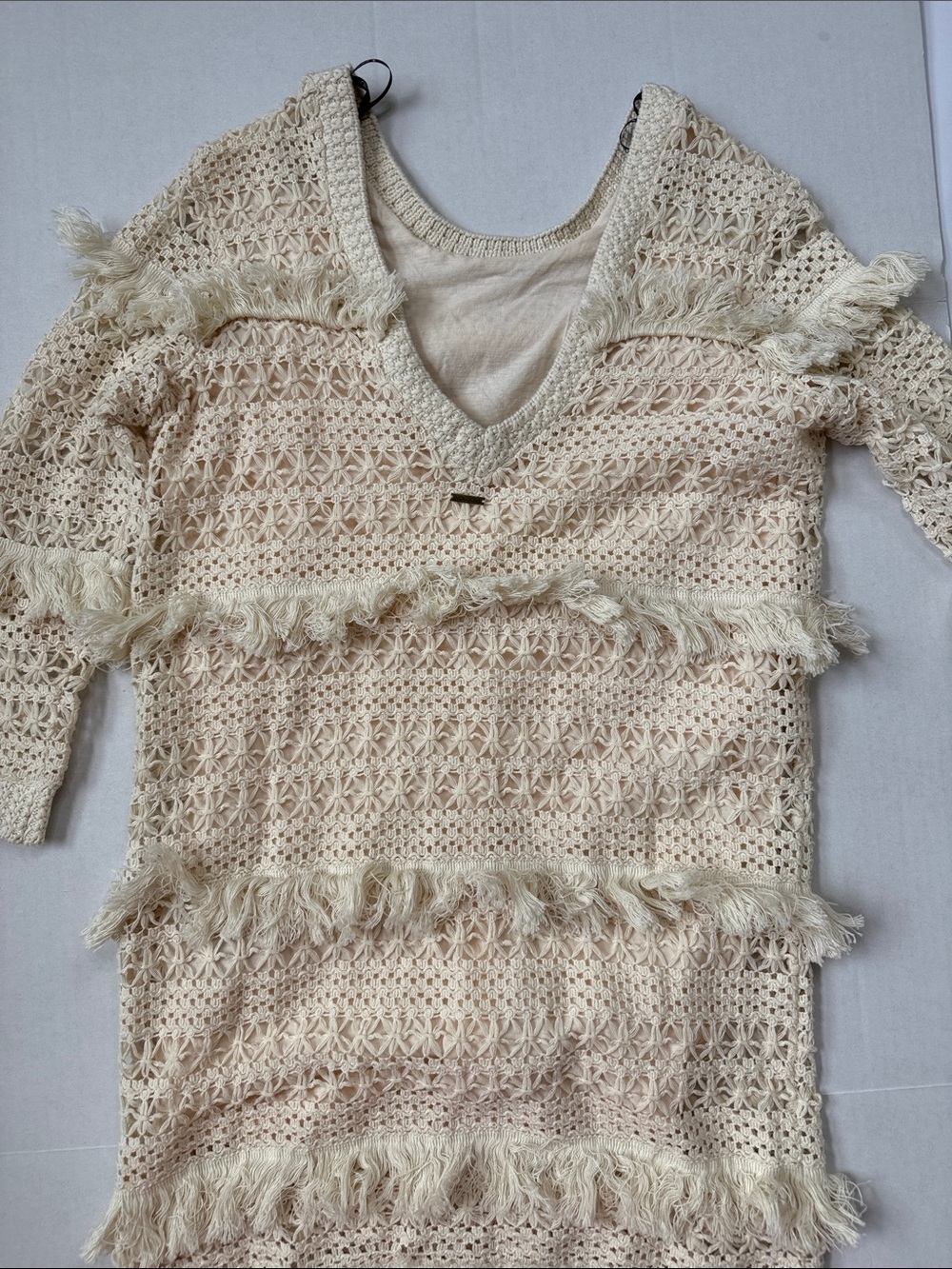Volcom Mini Dress Crotchet Woven Boho Cream size Small - Picture 7 of 8